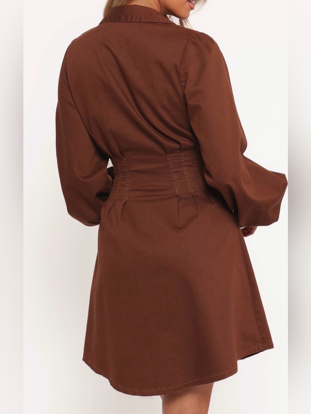 Petal & Pup Phoenix Long Sleeve Mini Dress Brown Denim L Collared - Picture 4 of 11